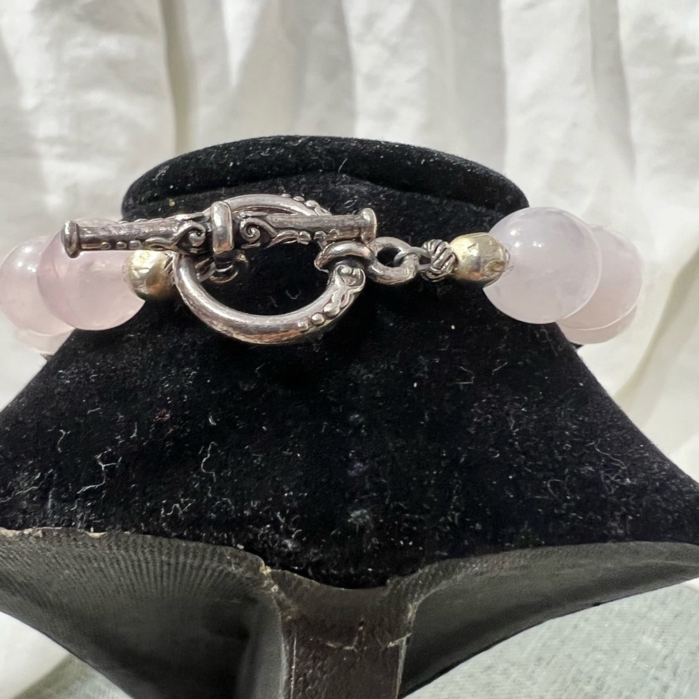 Rosary" Bracelet Rose Quartz Stone with Cross Stainless Steel Silver ☑️ - Picture 6 of 14